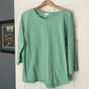 Mint, green and white stripes, never worn, three-quarter length sleeves